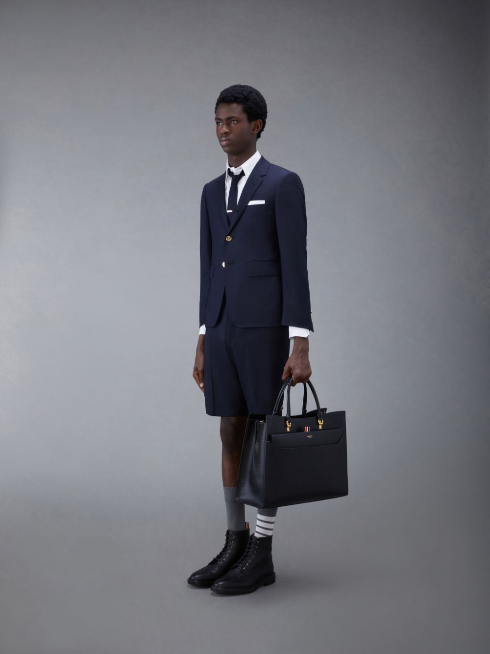 Women Thom Browne Pebble Grain Large Duet Tote Bags Black | TRS46W90029