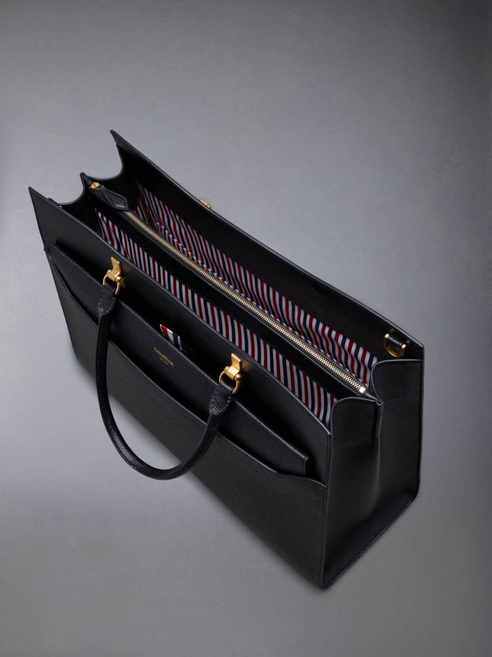 Women Thom Browne Pebble Grain Large Duet Tote Bags Black | TRS46W90029