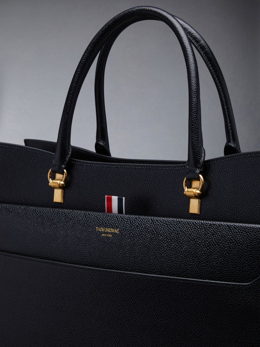 Women Thom Browne Pebble Grain Large Duet Tote Bags Black | TRS46W90029
