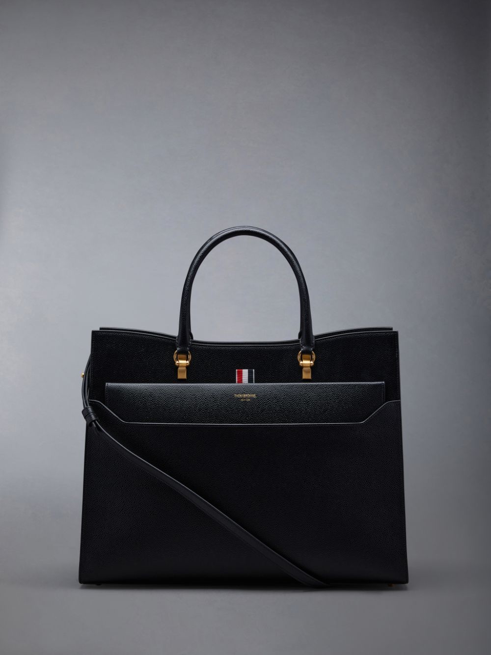Women Thom Browne Pebble Grain Large Duet Tote Bags Black | TRS46W90029