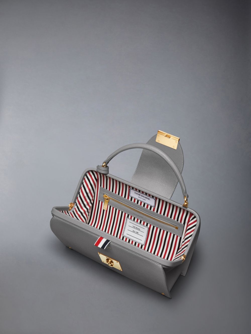 Women Thom Browne Pebble Grain Mrs. Pocket Book Tote Bags Grey | NXV06I25432
