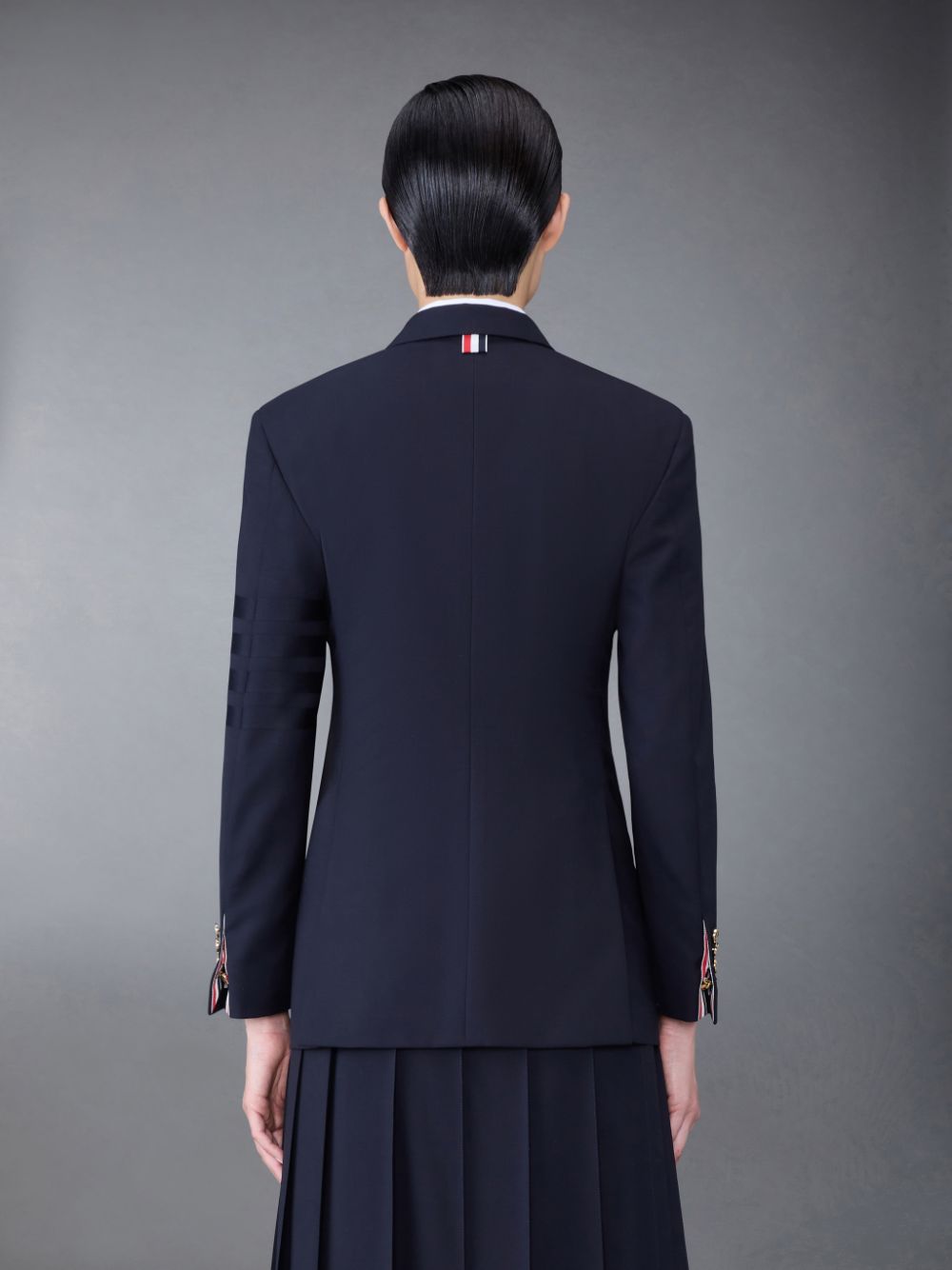 Women Thom Browne Plain Weave 4-Bar Elongated Single Button Sport Coats Blue | VAM87I91522