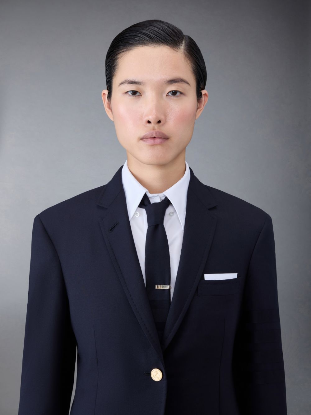 Women Thom Browne Plain Weave 4-Bar Elongated Single Button Sport Coats Blue | VAM87I91522