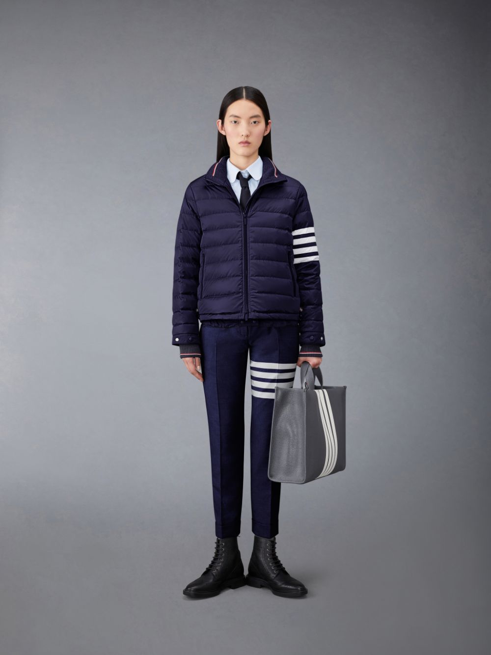 Women Thom Browne Plain Weave 4-Bar Low Rise Skinny Pants Blue | WKK77Y21372