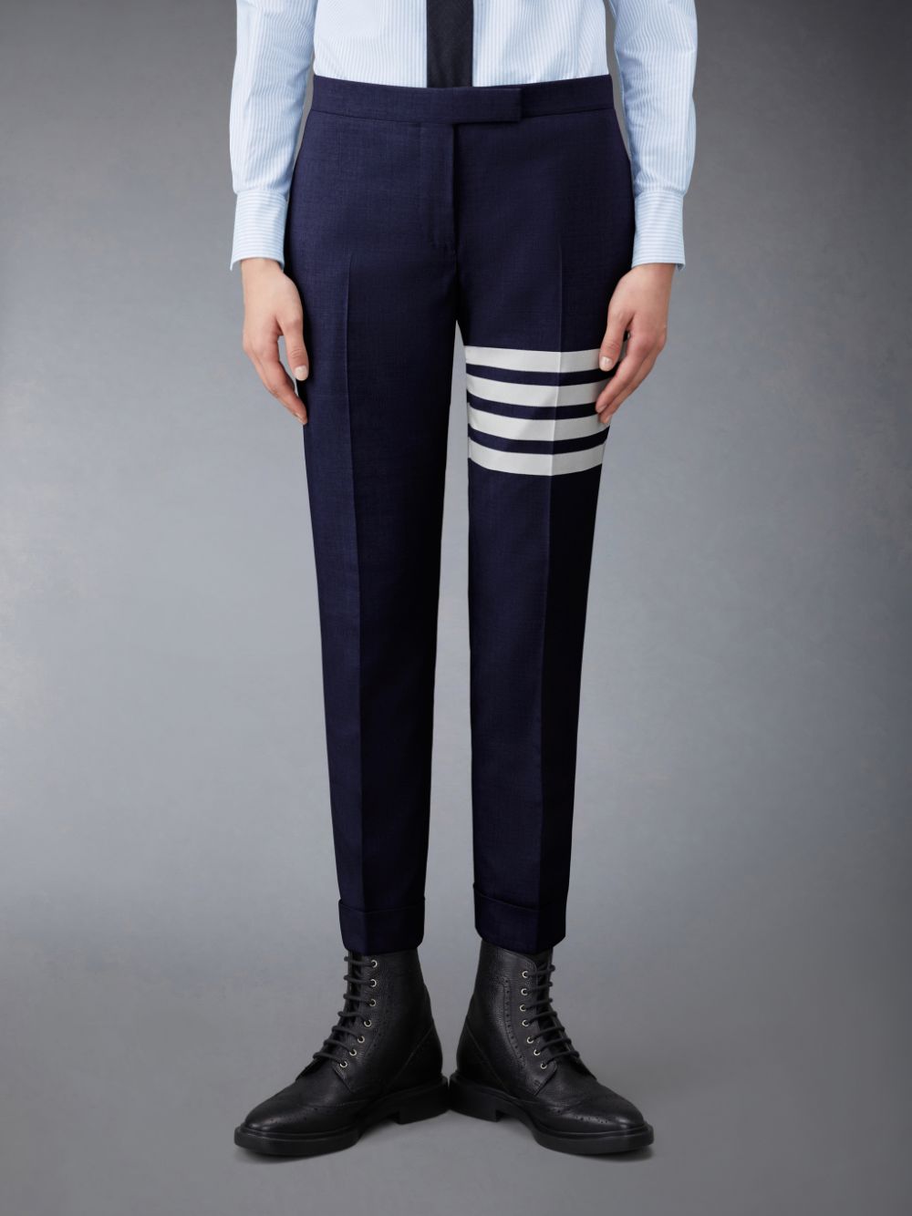 Women Thom Browne Plain Weave 4-Bar Low Rise Skinny Pants Blue | WKK77Y21372