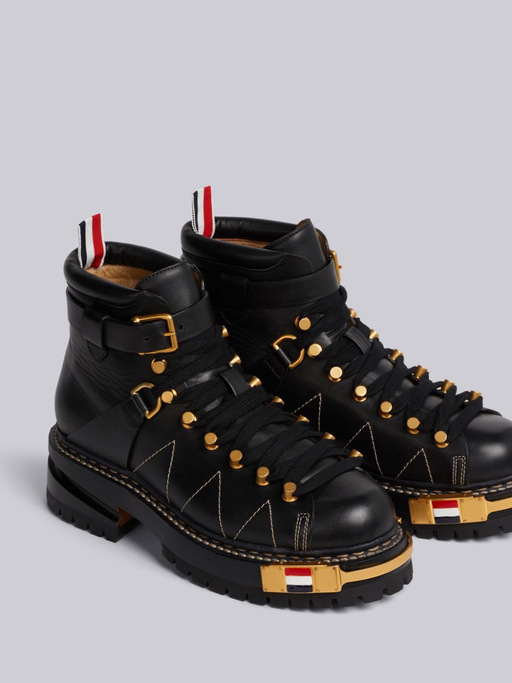 Women Thom Browne RWB-detail Vitello hiking Boots Black | UPN78J18678