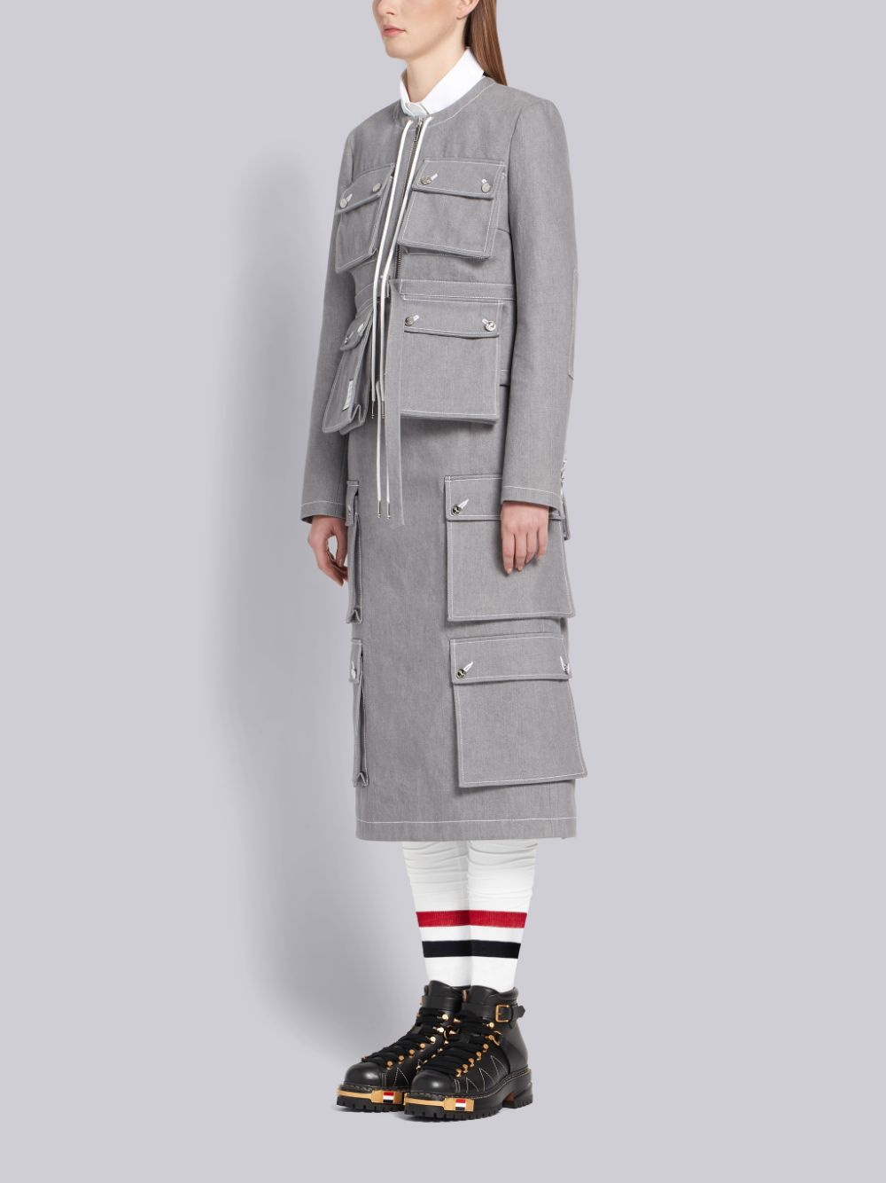 Women Thom Browne RWB-detail Vitello hiking Boots Black | UPN78J18678