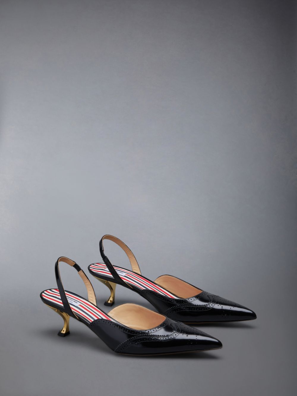 Women Thom Browne Smooth Calf Wingtip Curved Heel Slingback Mules Black | BNP54N27897