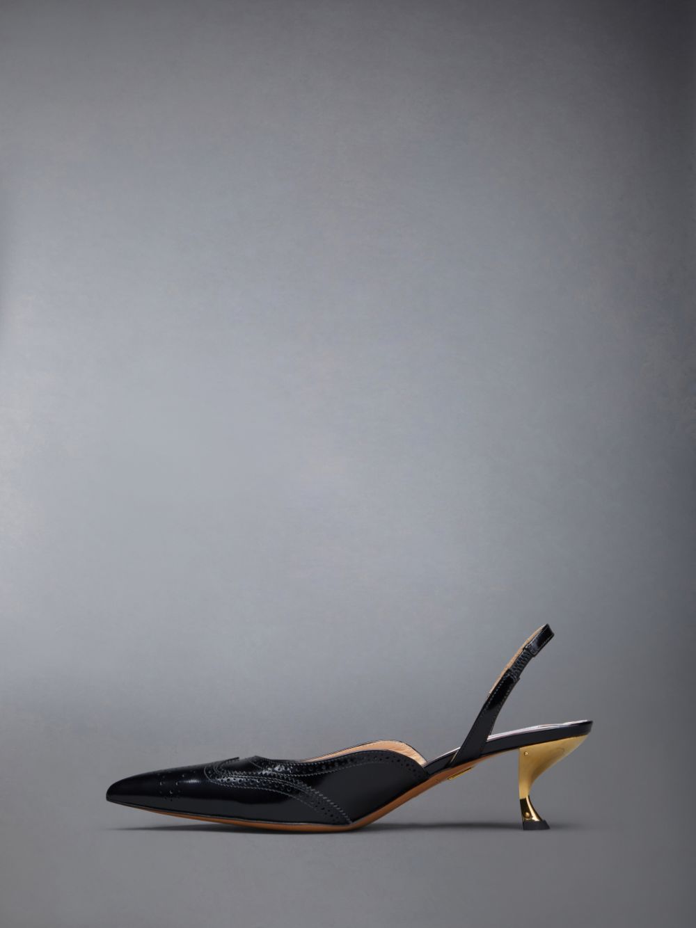 Women Thom Browne Smooth Calf Wingtip Curved Heel Slingback Mules Black | BNP54N27897