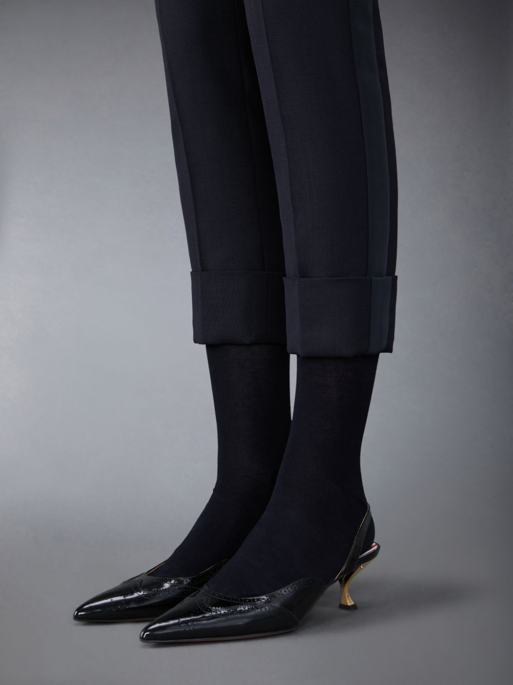 Women Thom Browne Smooth Calf Wingtip Curved Heel Slingback Mules Black | BNP54N27897