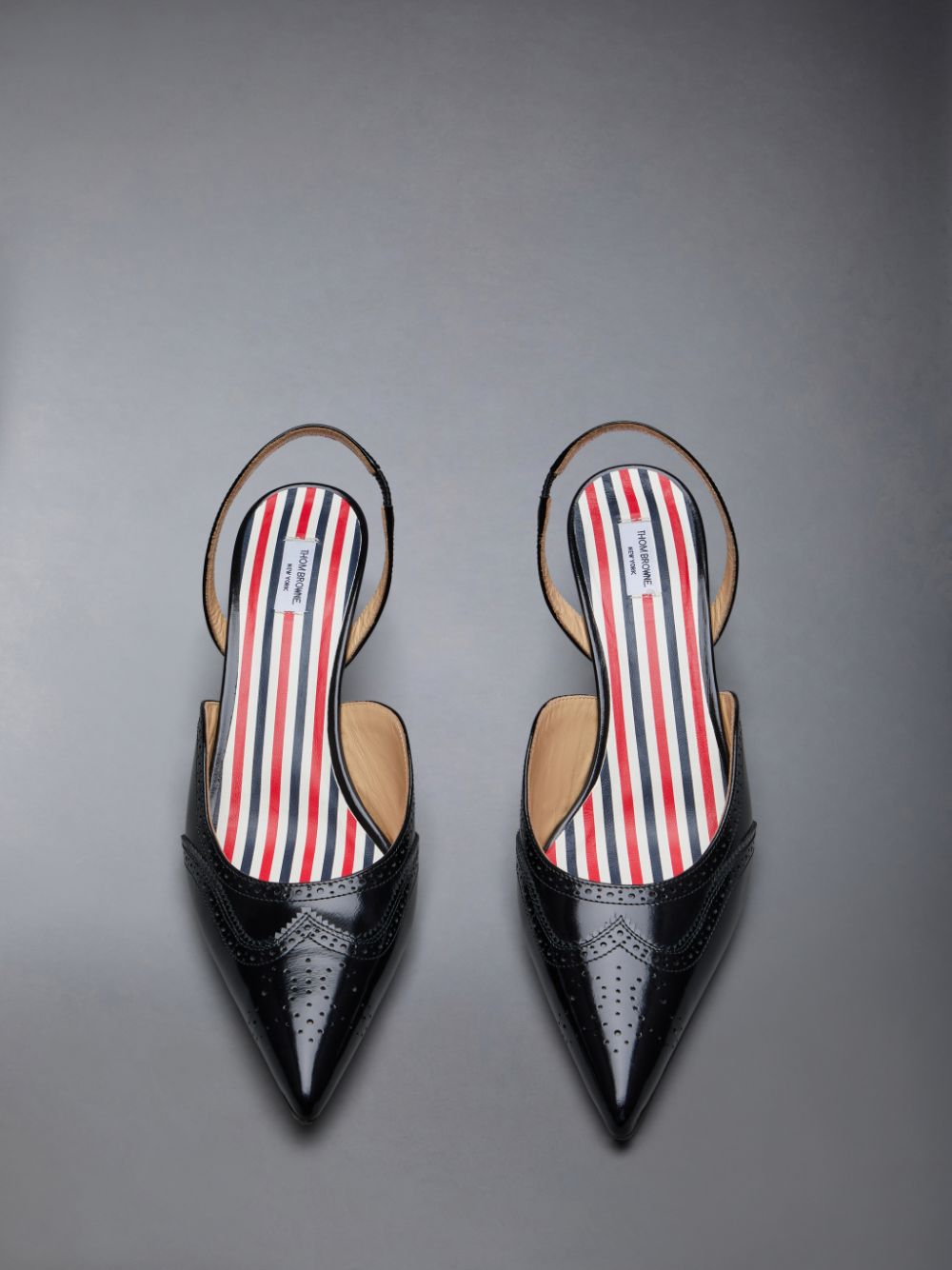 Women Thom Browne Smooth Calf Wingtip Curved Heel Slingback Mules Black | BNP54N27897