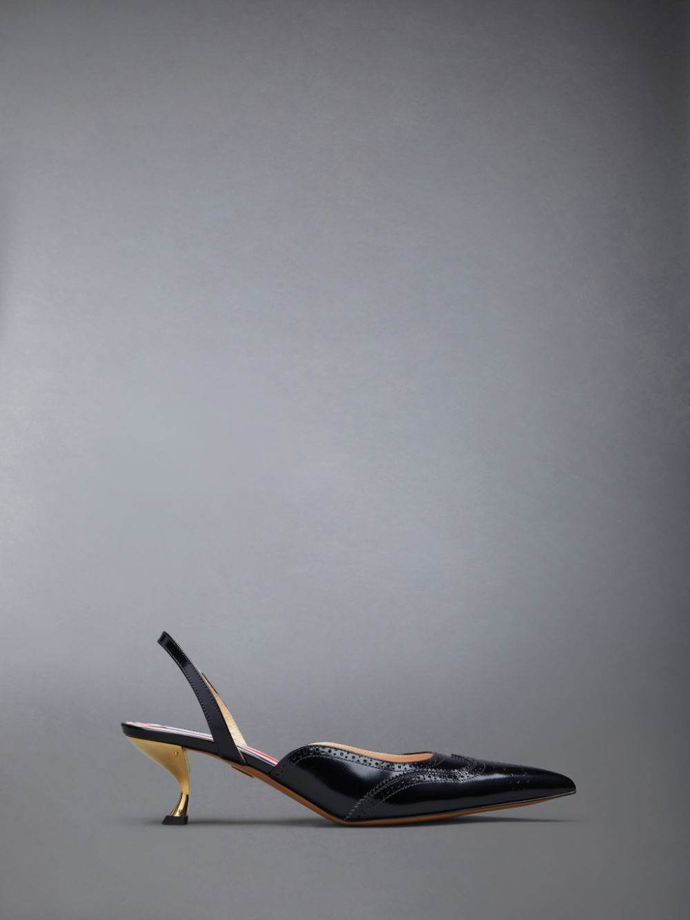 Women Thom Browne Smooth Calf Wingtip Curved Heel Slingback Mules Black | BNP54N27897