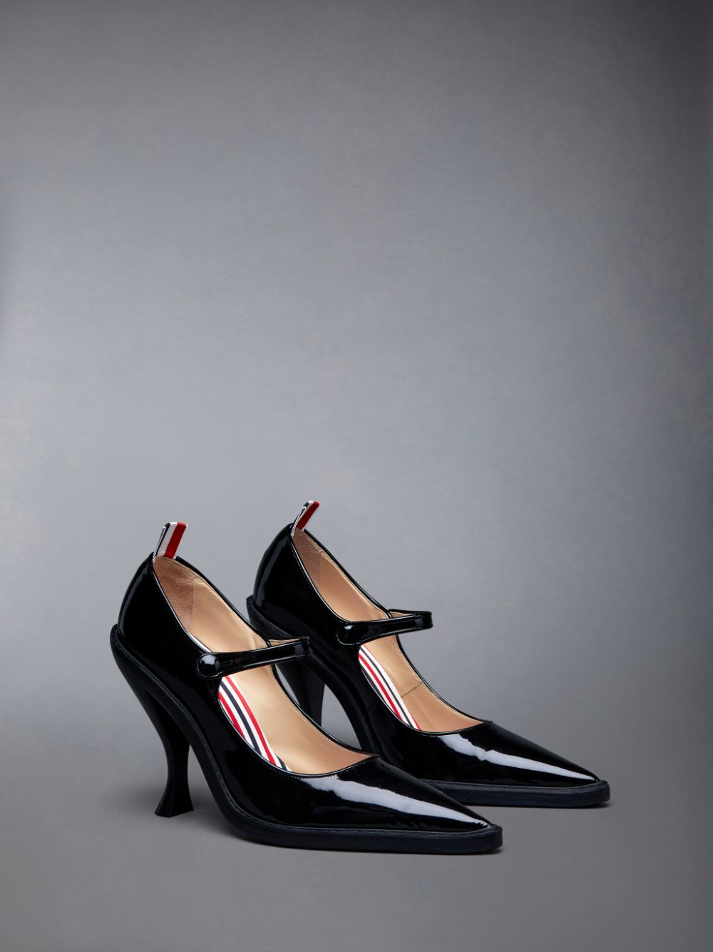 Women Thom Browne Soft Patent Leather Curved Pointed Toe John Heels Shoes Black | FKI74K24185
