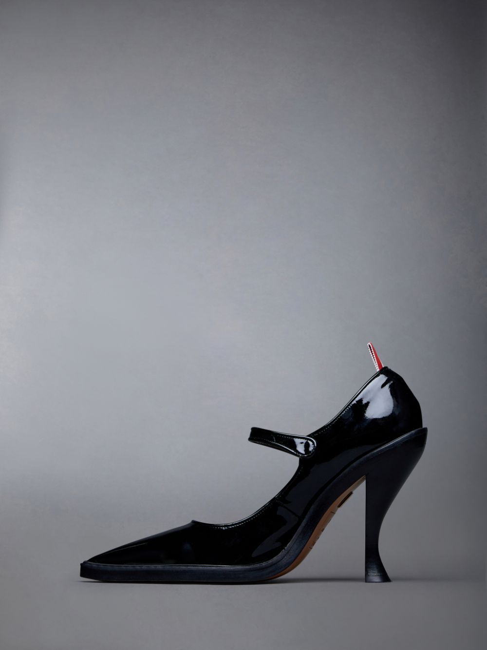 Women Thom Browne Soft Patent Leather Curved Pointed Toe John Heels Shoes Black | FKI74K24185
