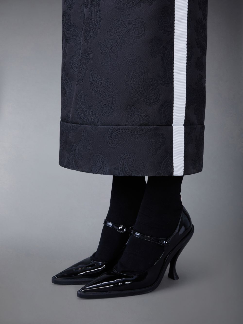 Women Thom Browne Soft Patent Leather Curved Pointed Toe John Heels Shoes Black | FKI74K24185