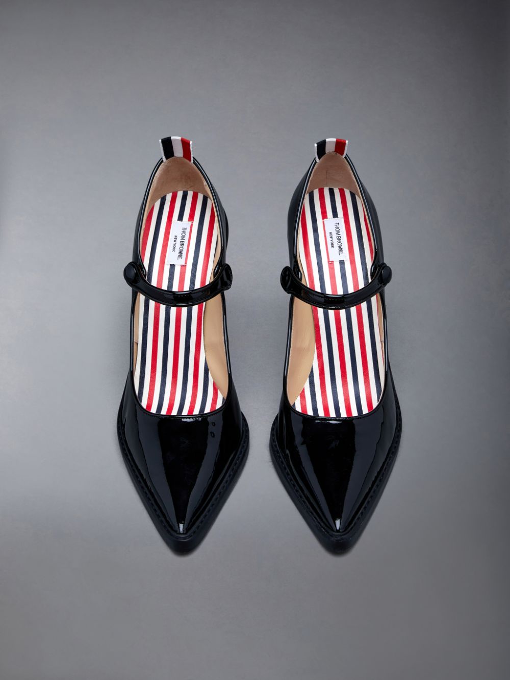 Women Thom Browne Soft Patent Leather Curved Pointed Toe John Heels Shoes Black | FKI74K24185
