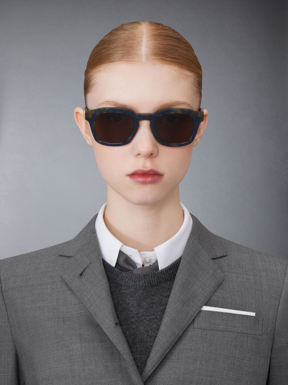 Women Thom Browne Tortoise Acetate Rectangular Sunglasses Blue | NXC91C32219