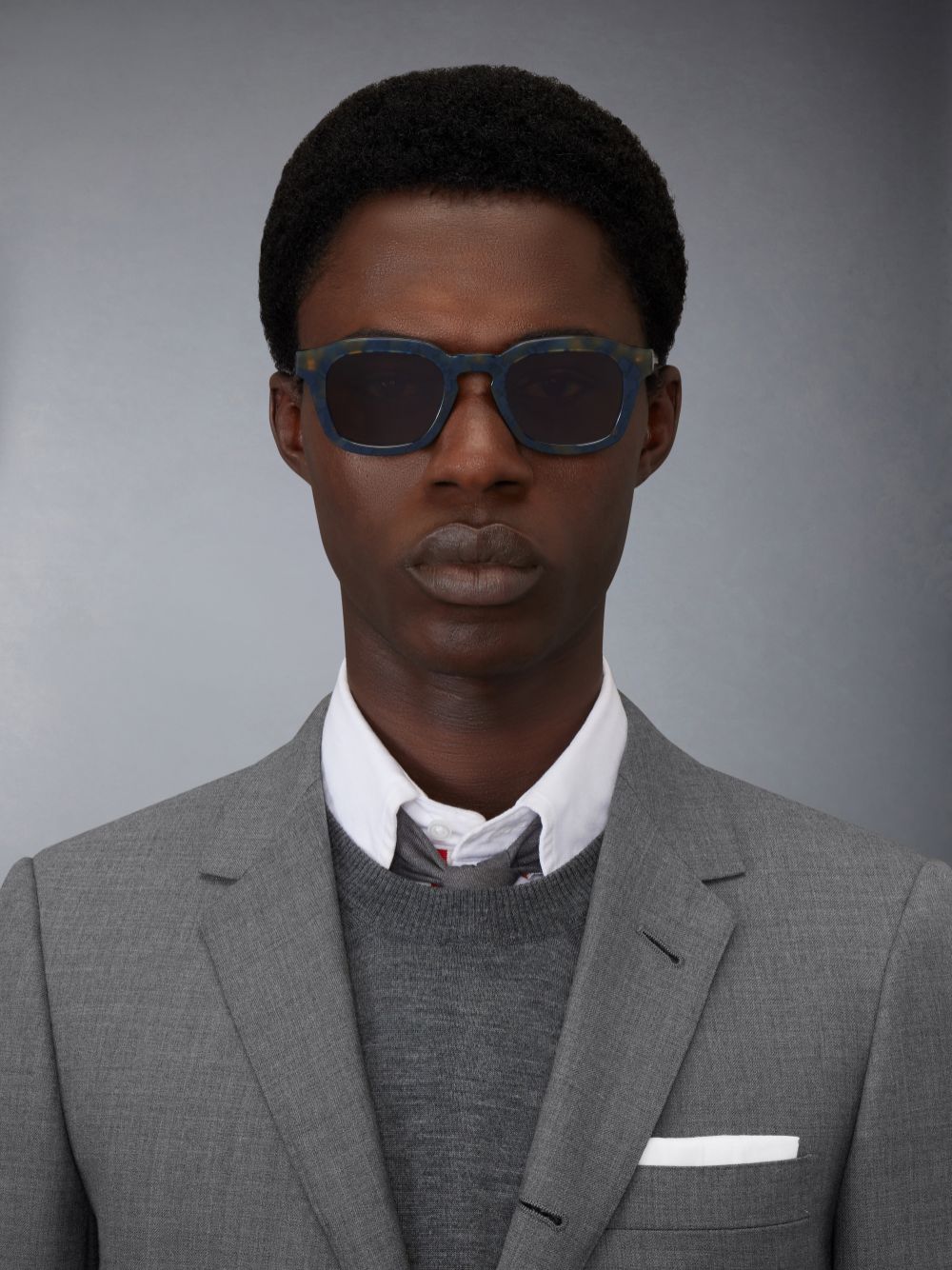 Women Thom Browne Tortoise Acetate Rectangular Sunglasses Blue | NXC91C32219