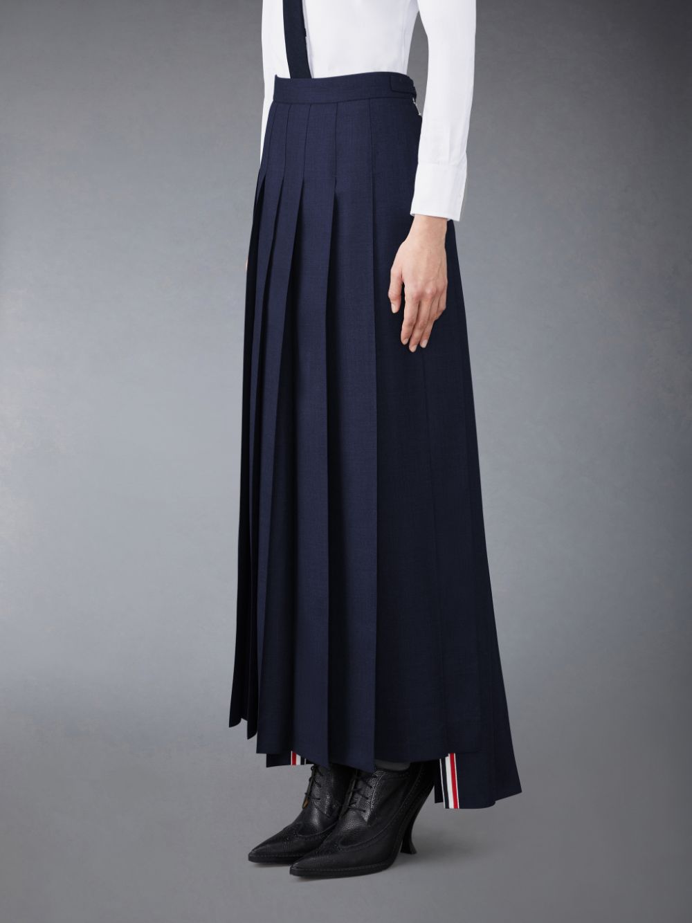 Women Thom Browne Twill Pleated Long Skirts Blue | RVL69N42166