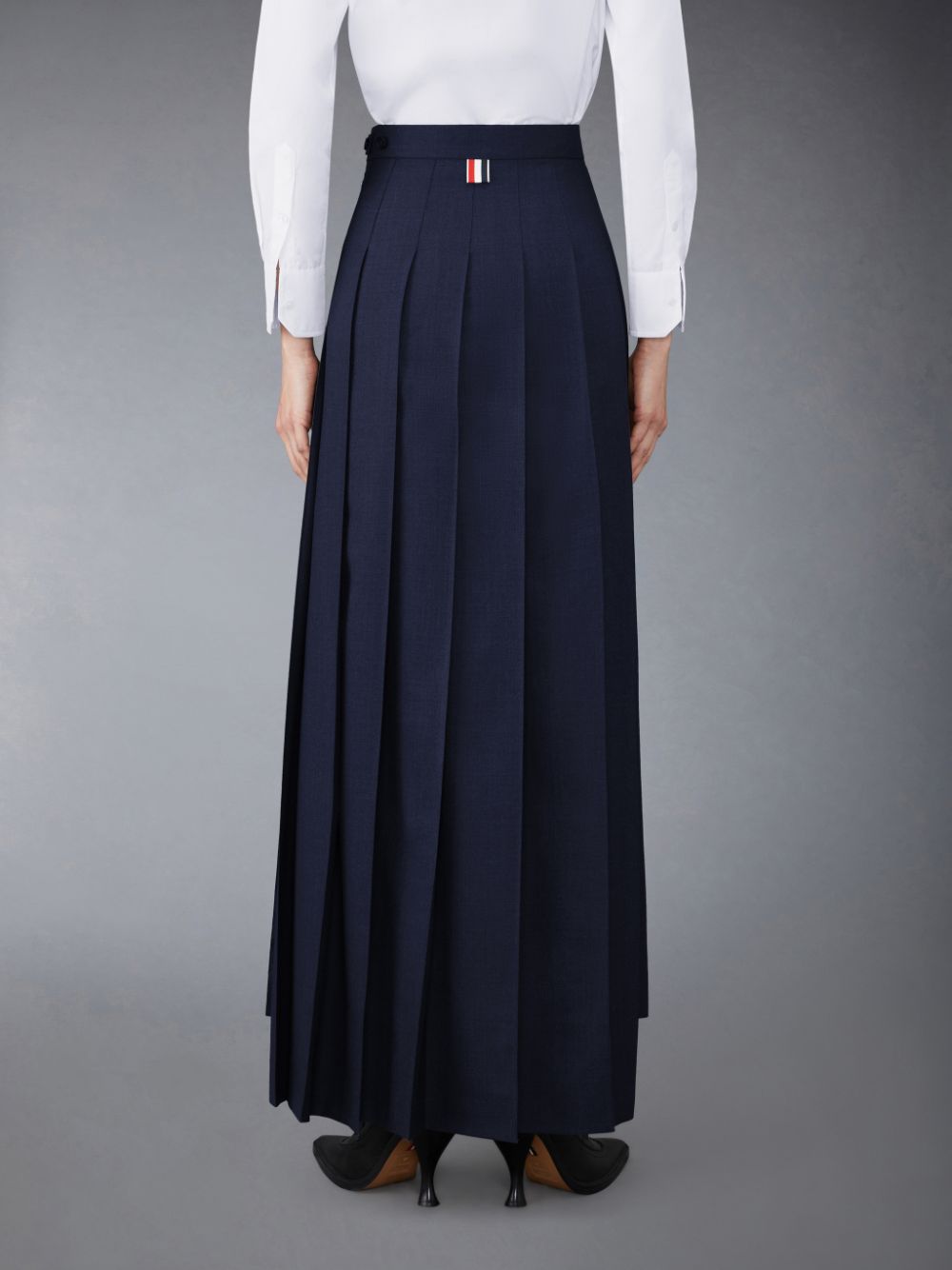 Women Thom Browne Twill Pleated Long Skirts Blue | RVL69N42166