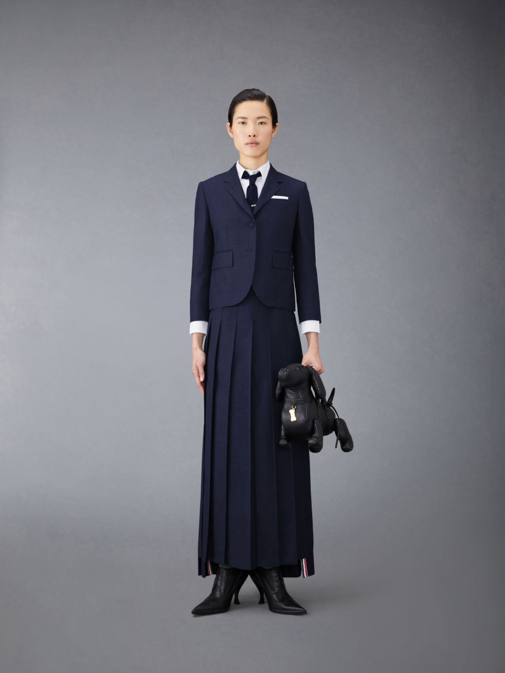 Women Thom Browne Twill Pleated Long Skirts Blue | RVL69N42166