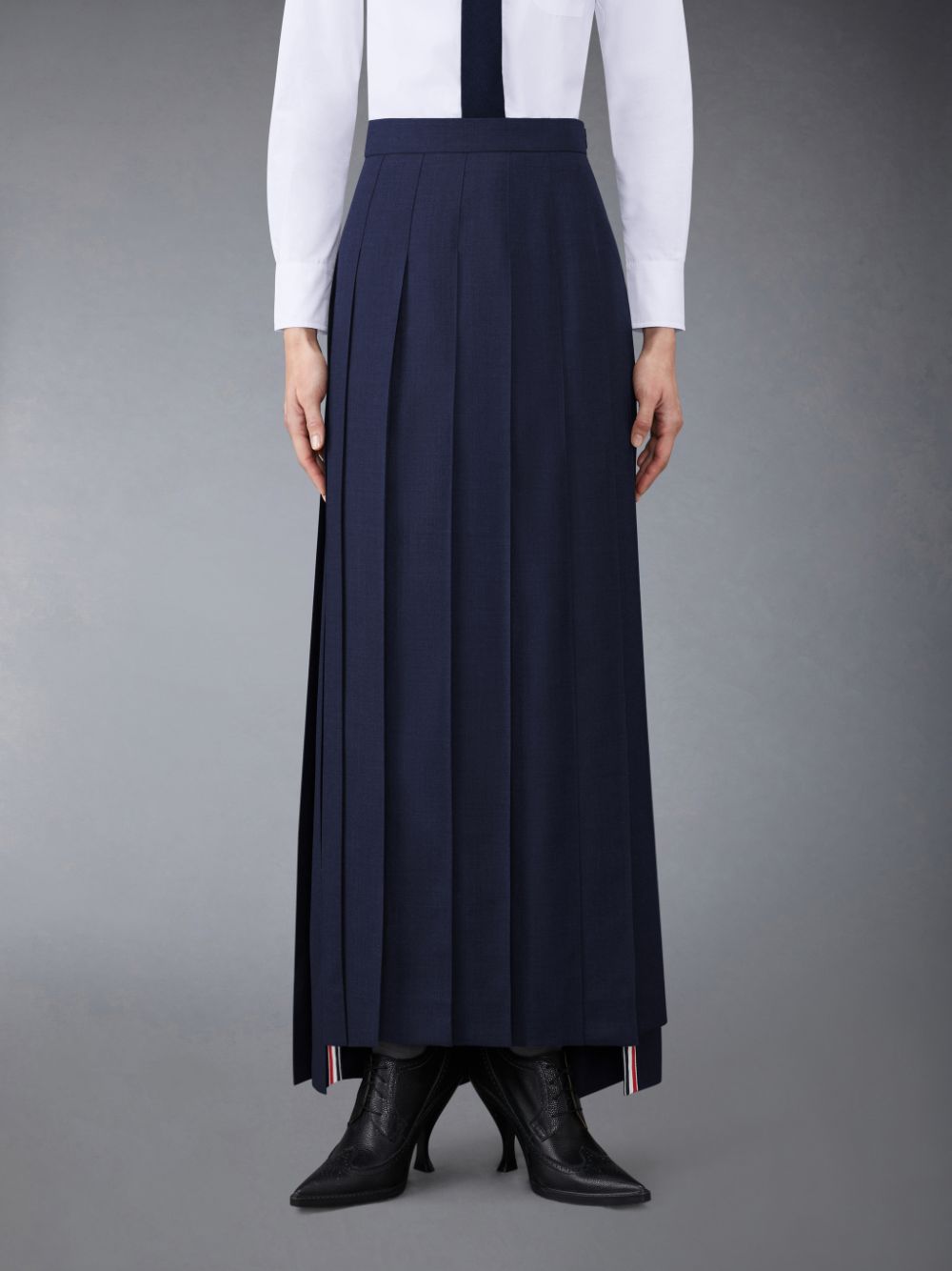 Women Thom Browne Twill Pleated Long Skirts Blue | RVL69N42166