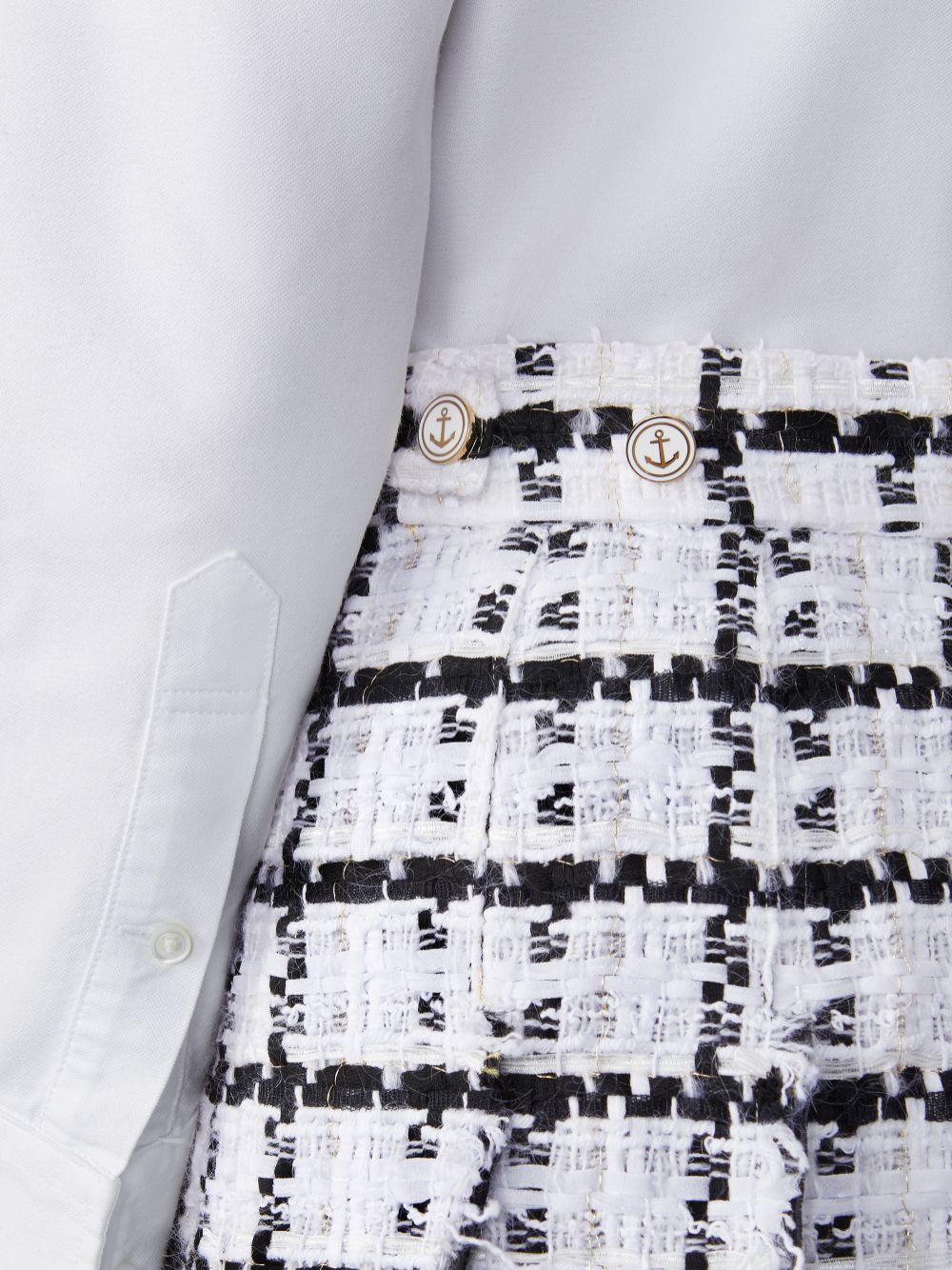 Women Thom Browne Windowpane Check Chiffon Tweed Fray Mini Pleated Skirts White | ACB31W77357